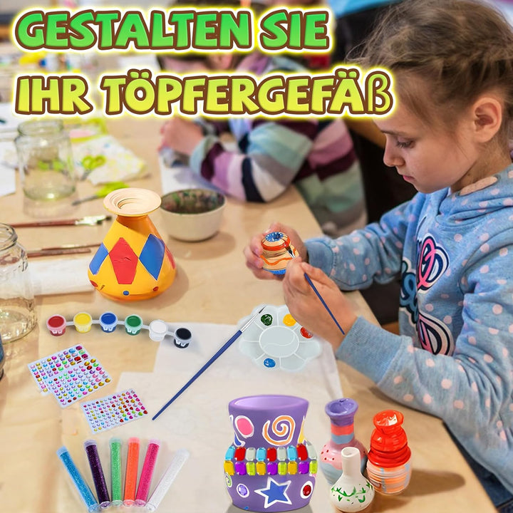 JONRRYIN Töpferset für Kinder, Töpferscheibe Elektrisch für Kinder, Mini Töpferscheibe mit Töpferton