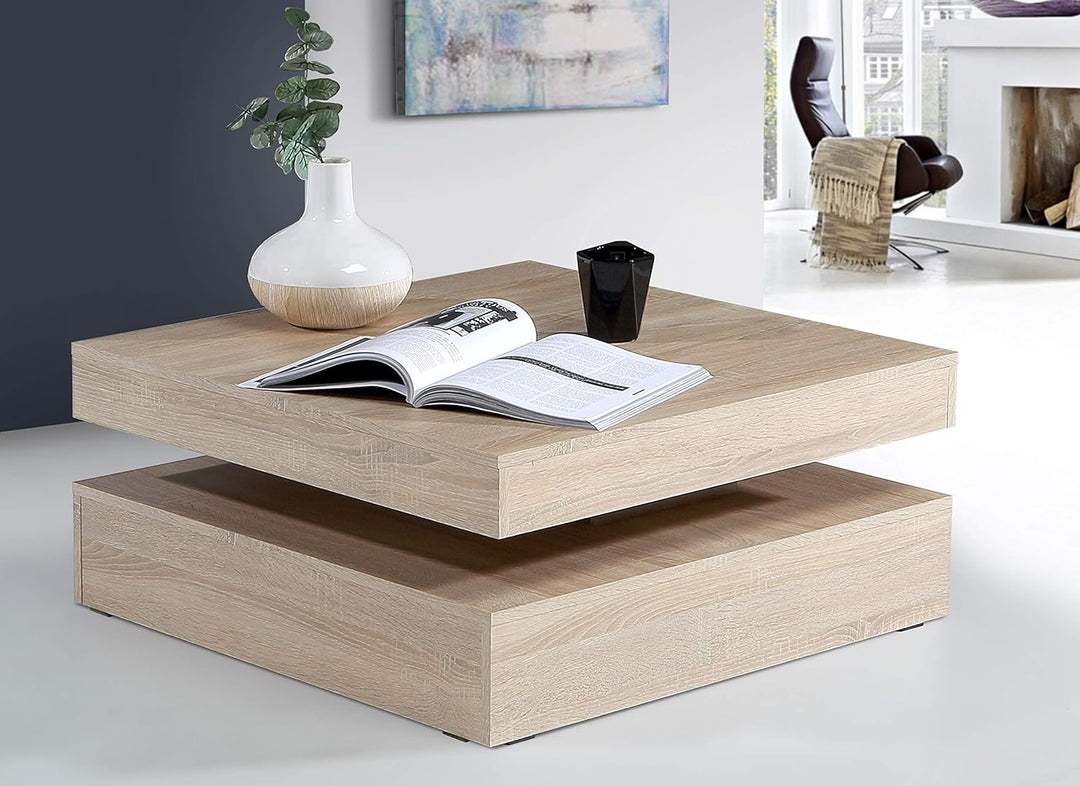 FORTE Coffee Tables Couchtisch mit Ablagefläche und rotierender Tischplatte, Holzwerkstoff, Sonoma E