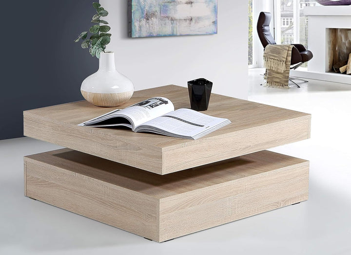 FORTE Coffee Tables Couchtisch mit Ablagefläche und rotierender Tischplatte, Holzwerkstoff, Sonoma E