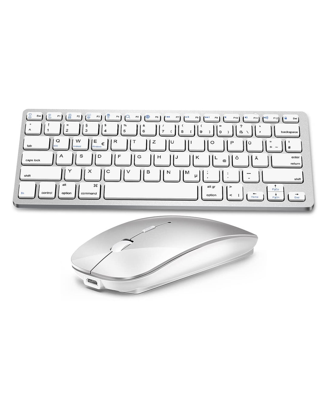 DE Layout Tastatur Maus Set Kabellos, Bluetooth Tastatur mit Maus für Tablet/iPad/Laptop/Phone, Komp