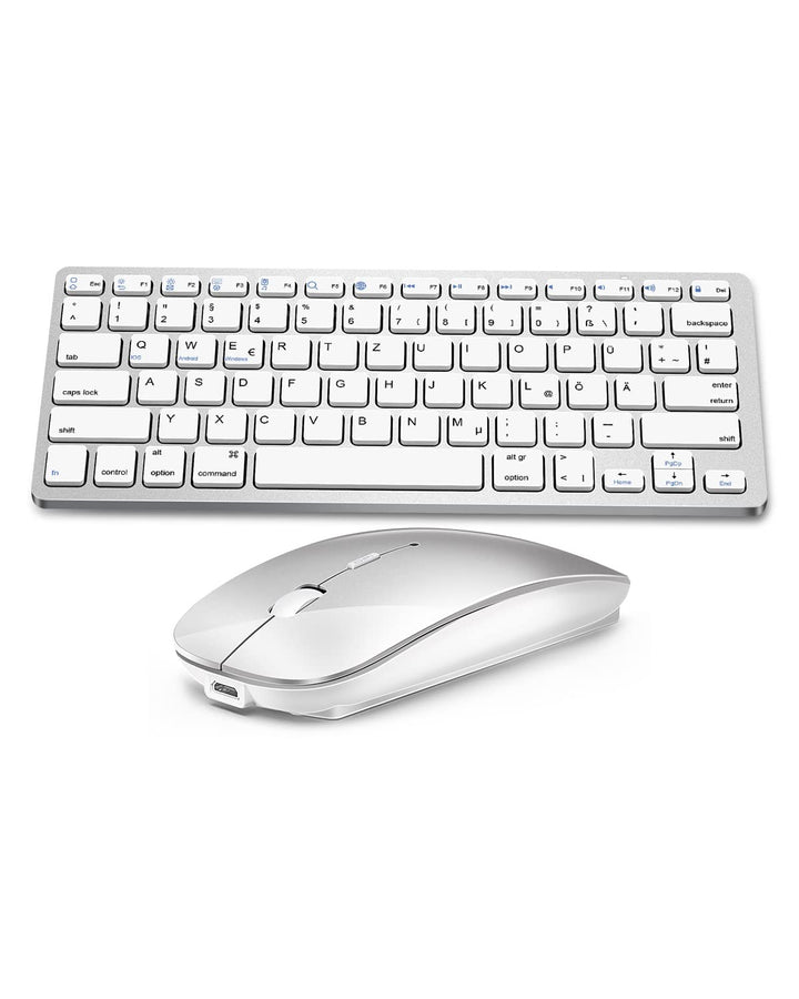 DE Layout Tastatur Maus Set Kabellos, Bluetooth Tastatur mit Maus für Tablet/iPad/Laptop/Phone, Komp