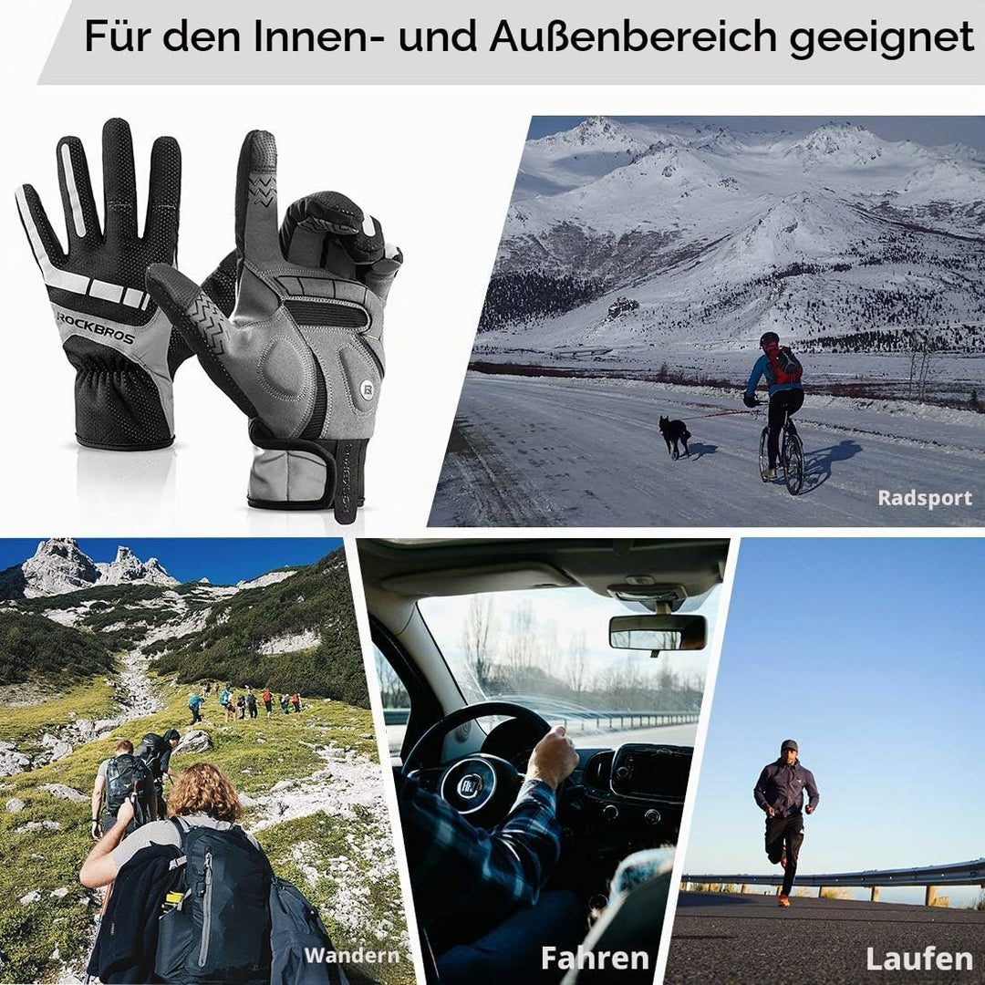 ROCKBROS Fahrradhandschuhe für Herren &amp; Damen，Winterhandschuhe mit Polarfleece, Touchscreen &amp; Reflek