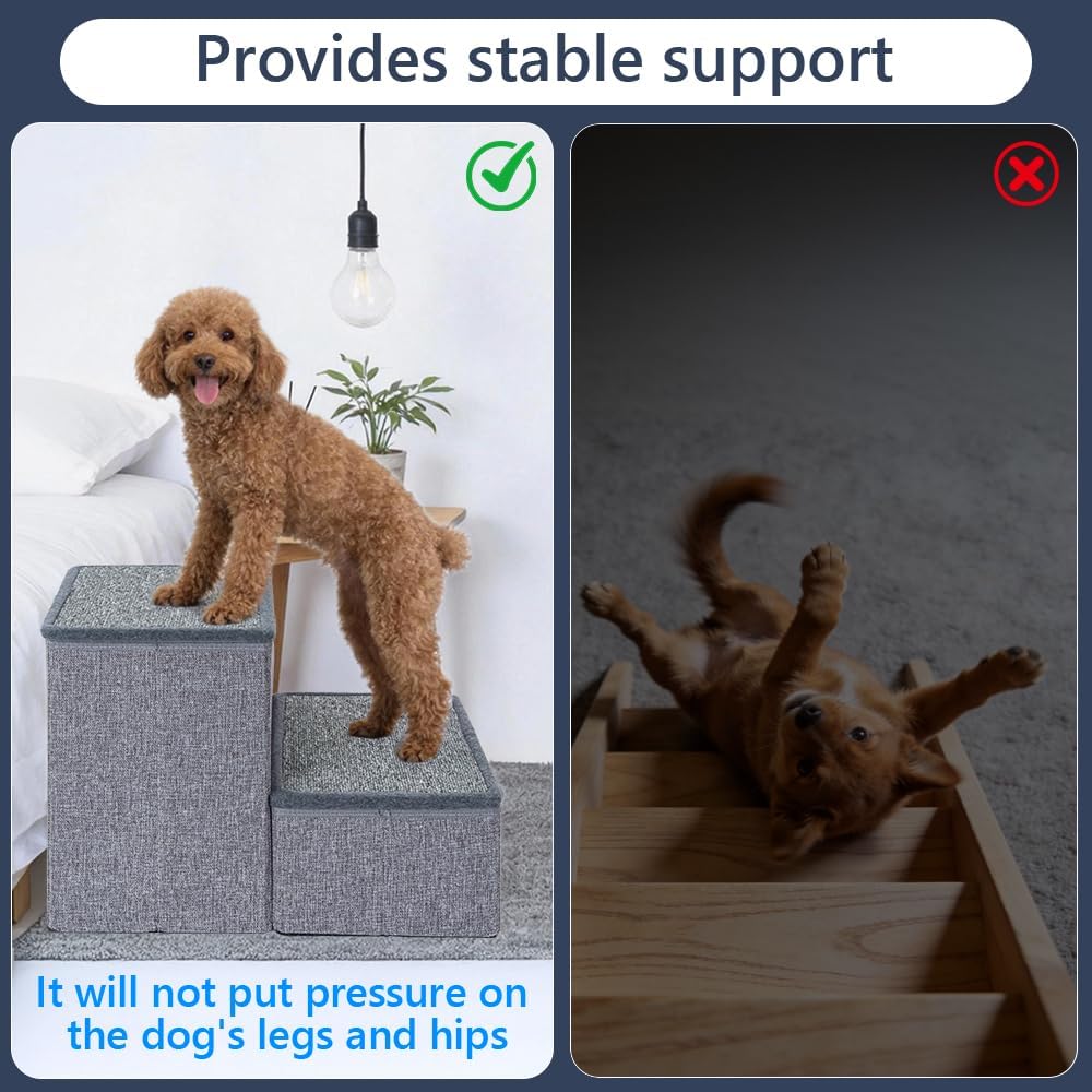 AKOZLIN Hundetreppe mit Stauraum, Haustierleiter, Haustiertreppe für kleine bis grosse Hunde 2 Stufe