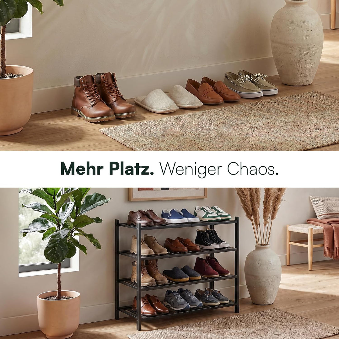 Schuhregal aus Bambus, Schuhablage mit 4 Ebenen, 68 x 28 x 64 cm, Erweiterbar Stapelbar, Schuhschran