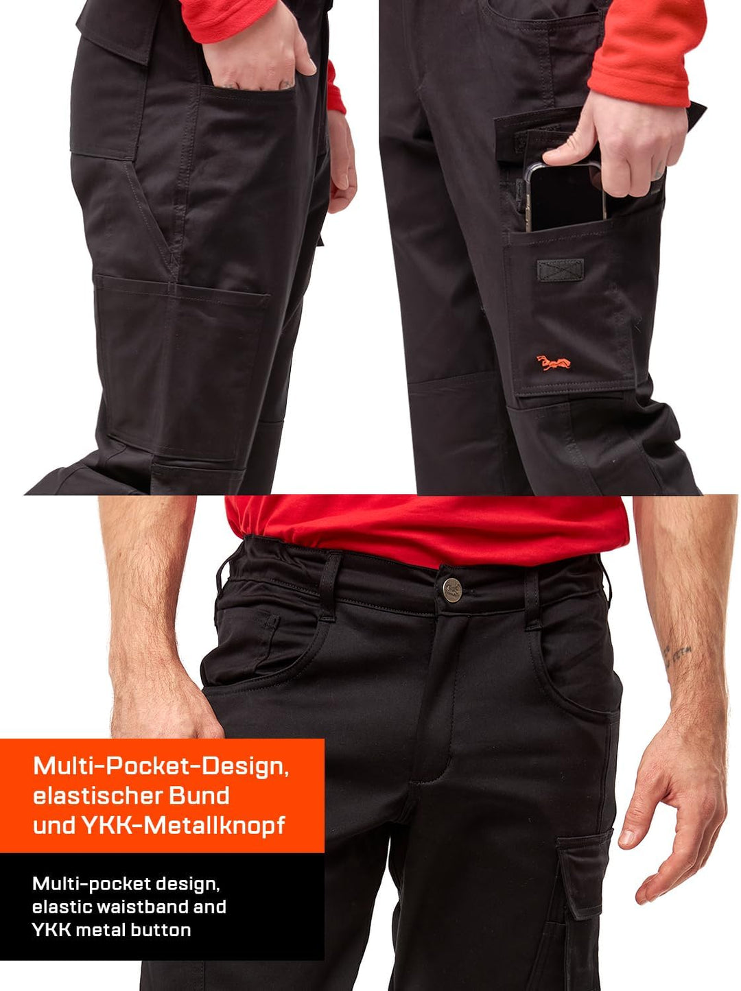 strongAnt Arbeitshose komplett Stretch Männer Berlin Pro Bundhose Schwarz Weiss Grau 42 Schwarz / Po