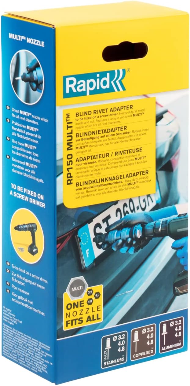 Rapid Nietzange RP150 Multi, Aufsatz für Akkuschrauber oder Bohrmaschine, Blindnietzange Adapter mit