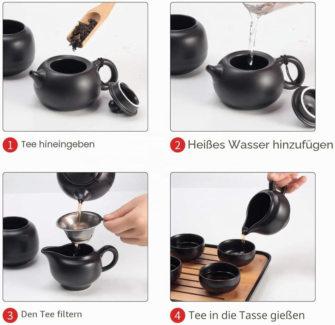 Lyty Chinesisches Teekannen-Set mit Tablett Infuser – Reise-Keramik-Tee-Set Porzellan-Teekanne, trag