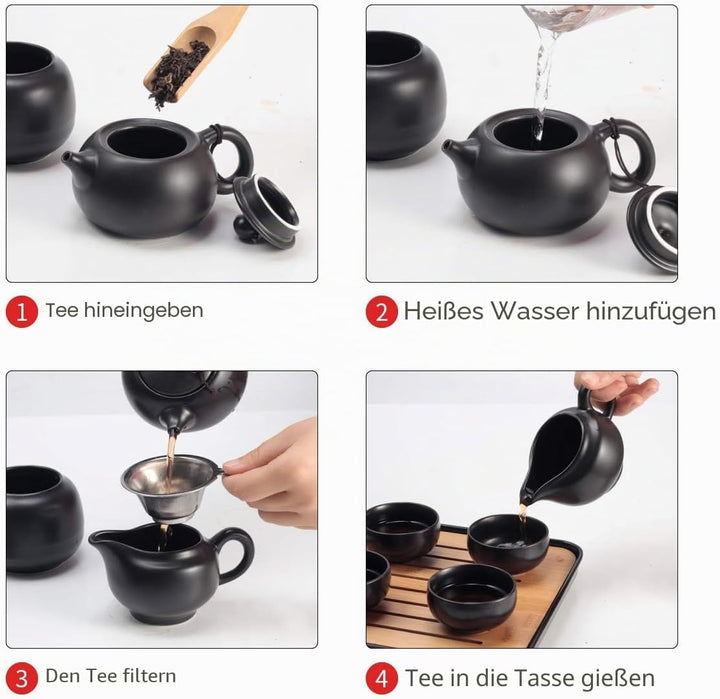 Lyty Chinesisches Teekannen-Set mit Tablett Infuser – Reise-Keramik-Tee-Set Porzellan-Teekanne, trag