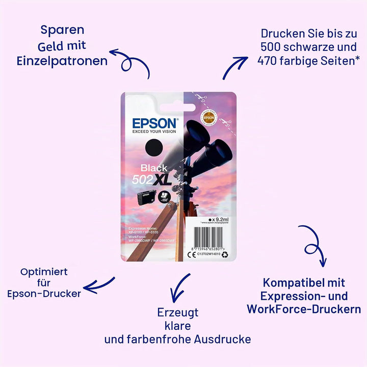 Epson Original 502XL Tinte Fernglas Singlepack schwarz XL, XP-5100 XP-5105 XP-5150 XP-5155 WF-2860DW