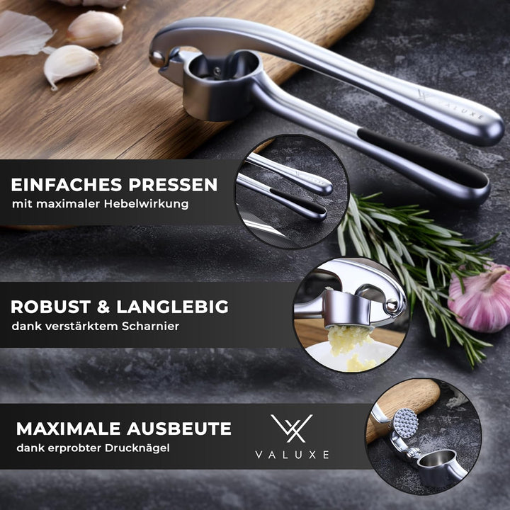 VALUXE® Knoblauchpresse gross spülmaschinenfest mit kraftvoller Hebelwirkung - Praktische Knoblauch-