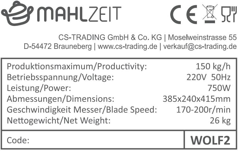 Zelsius Profi Edelstahl Fleischwolf elektrisch | 750W - 150kg/h | Faschiermaschine aus Edelstahl, Wu