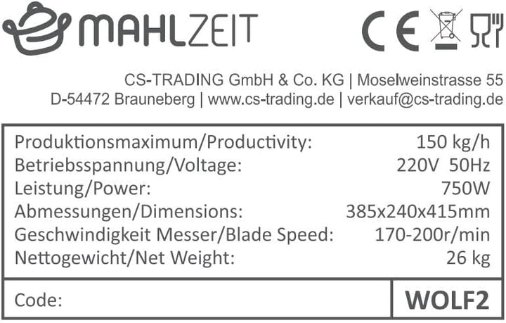 Zelsius Profi Edelstahl Fleischwolf elektrisch | 750W - 150kg/h | Faschiermaschine aus Edelstahl, Wu