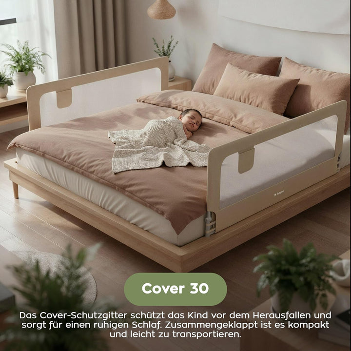 TULANO Cover 30 Bettgitter 200 cm, Rausfallschutz für Kinderbett, Klappbar 180°, Zwei Höhen, Atmungs