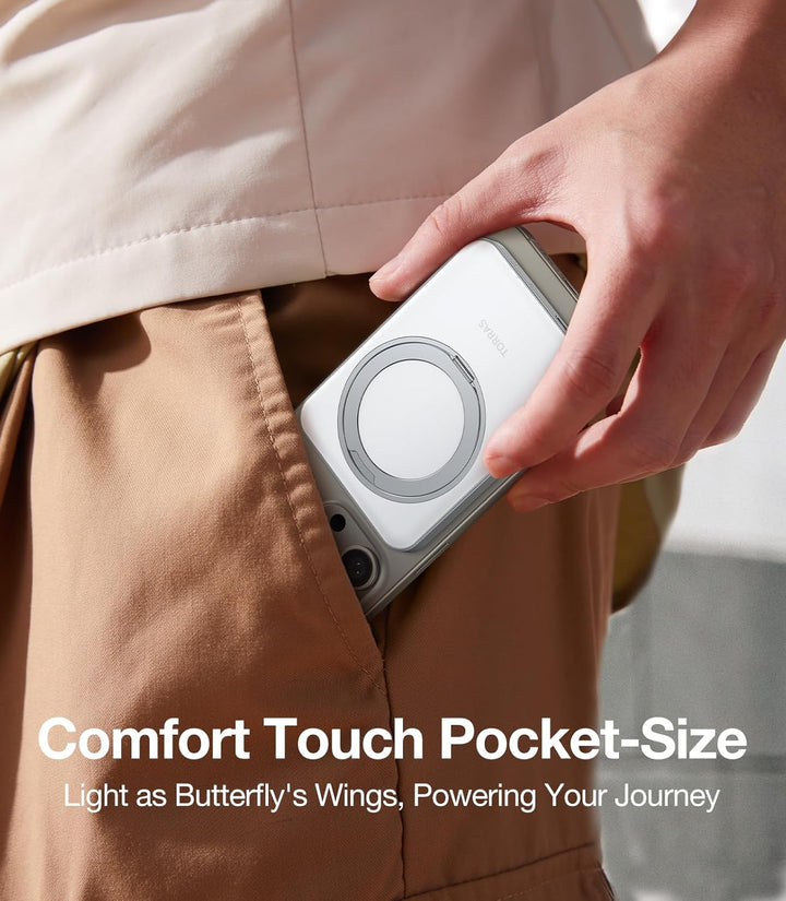 TORRAS Ultra Dünn Power Bank für Magsafe mit 360° Ostand Ring Magnetische Powerbank für iPhone 15/14