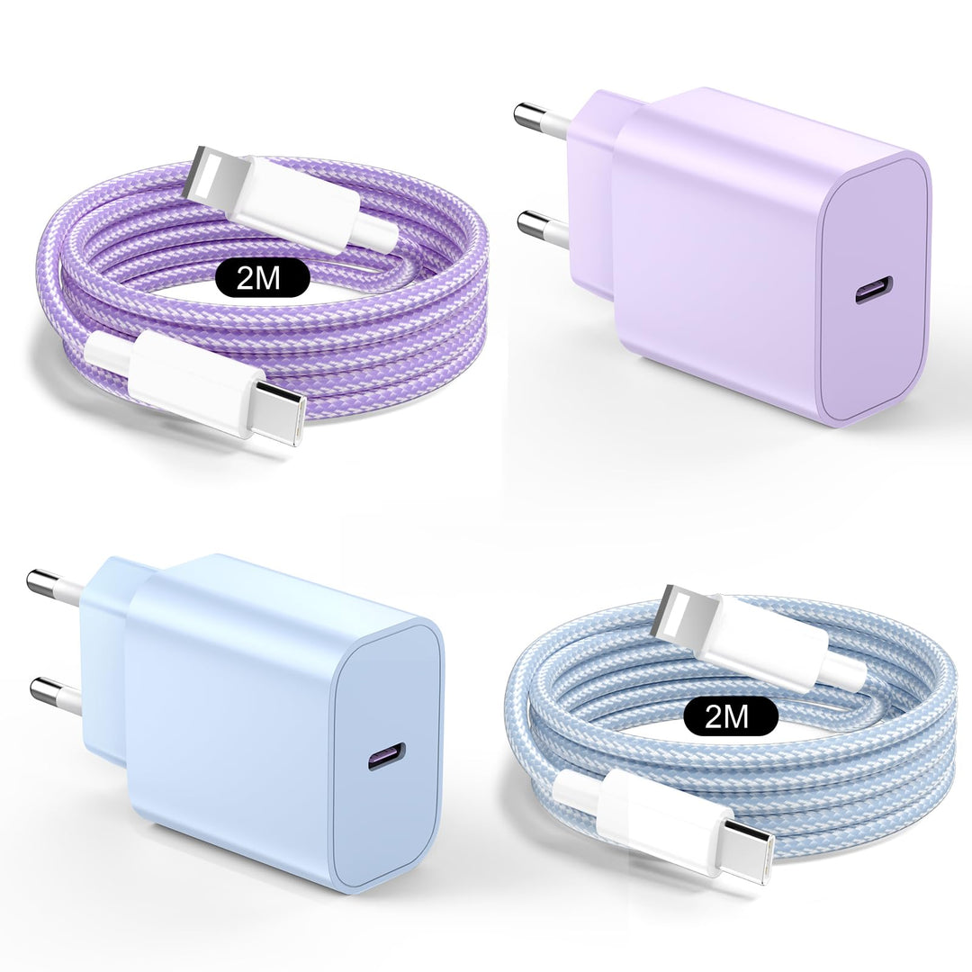 Für iPhone 14 13 Ladegerät, 20W USB C Schnellladegerät mit 2M Lighting Ladekabel, 2Pack USB C Schnel