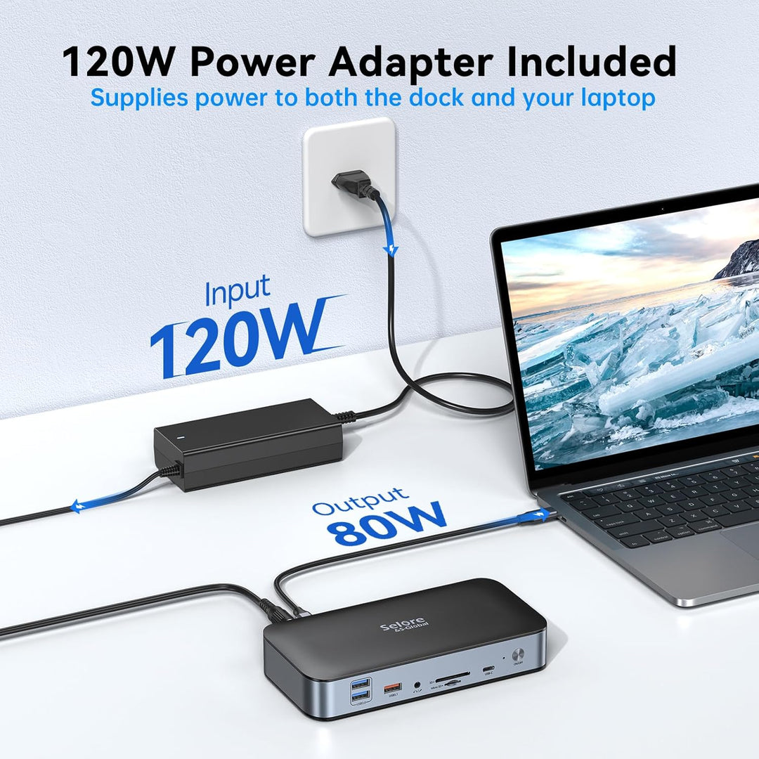 USB C DisplayLink Dockingstation mit 120W Netzteil, 15 in 1 Laptop USB C Dock Dual Monitor mit 2 HDM