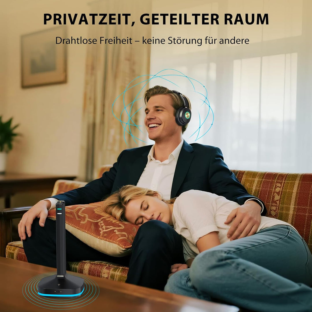 Funkkopfhörer für Fernseher, TV kopfhörer kabellos für Senioren mit Sender-Ladestation Plug-and-play