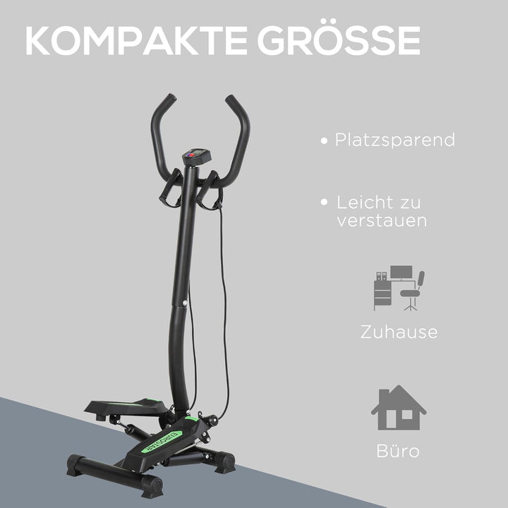 HOMCOM Stepper Sidestepper mit Haltegriff Heimtrainer LCD Display Trainingsbänder Stahl Grün+Schwarz