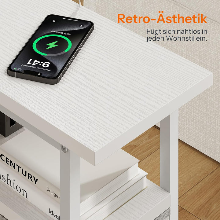 HOOBRO Nachttisch mit Ladestation, 1 Standardsteckdose, 2 USB-Anschlüsse, schmaler Beistelltisch, 3