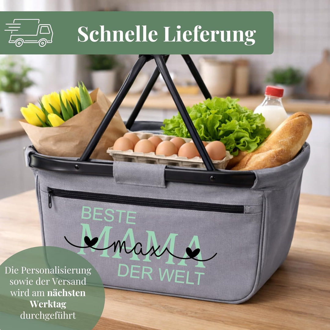 Einkaufskorb Beste Oma der Welt mit Name personalisiert - MAMA, MOM, TANTE, PAPA, OPA Geschenk faltb