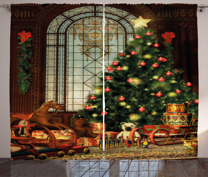 ABAKUHAUS Weihnachten Rustikaler Vorhang, Magischer Weihnachtsbaum, Wohnzimmer Universalband Gardine