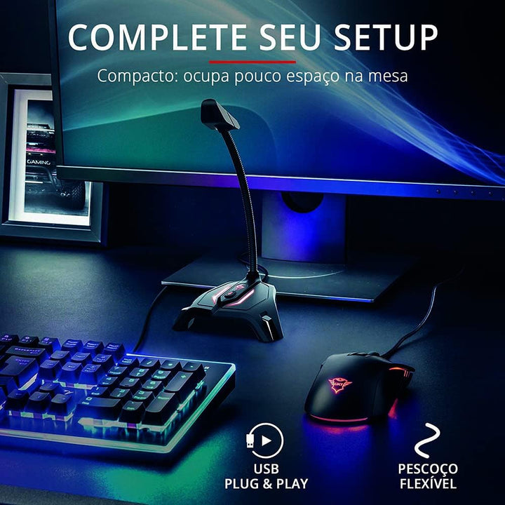 Trust Gaming GXT 215 Zabi USB Mikrofon für Streaming, Kompaktes Format, Gaming-Mikrofon mit LED-Bele