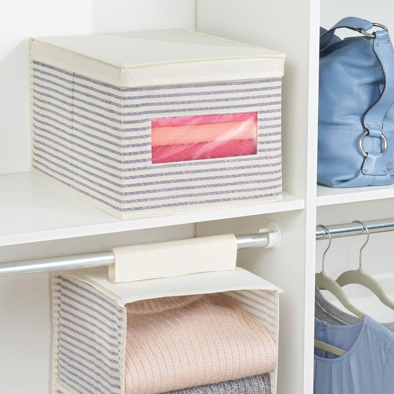 mDesign 6er-Set Stoffbox – praktische Aufbewahrungsbox mit Deckel und Sichtfenster für Schlaf-, Wohn