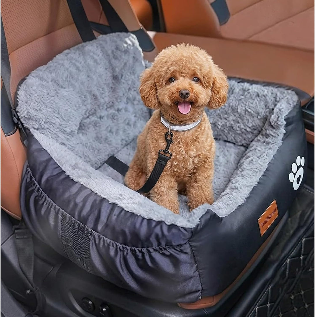 Hunde Autositz, 70x60x45cm, 2 Ansteckbare, Verstellbare Sicherheitsleinen, Auto-Hundebett für kleine