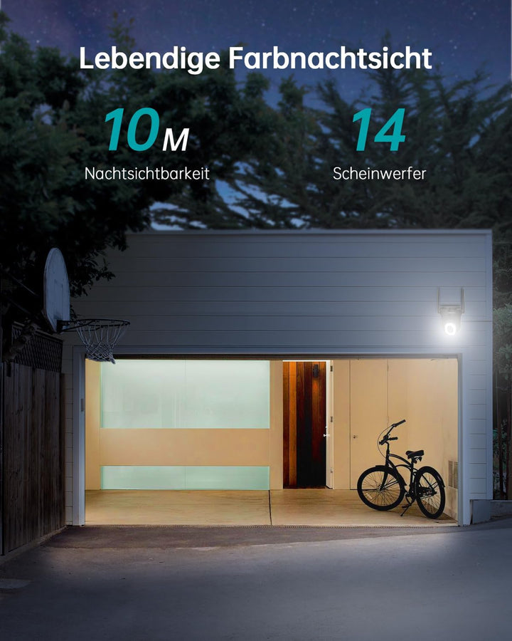 ZUMIMALL 2.5K Überwachungskamera Aussen mit Auto-Tracking, 24/7 Aufnahme | 355°/90° PTZ, Kabelgebund