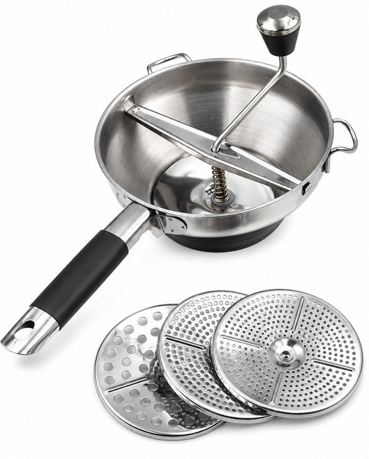 Lebensmittelmühle Hand mit 3 Sieben (2/3/7 mm) - Getriebenhammer für Kartoffeln, Muss, Marmeladen un