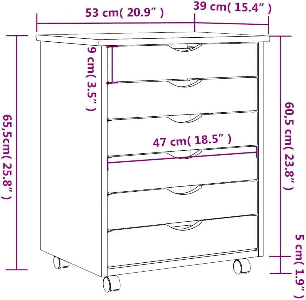 vidaXL Rollschrank, Rollcontainer mit 6 Schubladen, Kommode Schubladenschrank mit Rollen, Büroschran