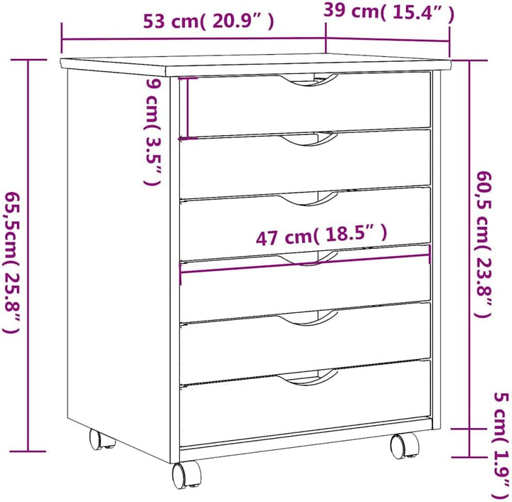vidaXL Rollschrank, Rollcontainer mit 6 Schubladen, Kommode Schubladenschrank mit Rollen, Büroschran
