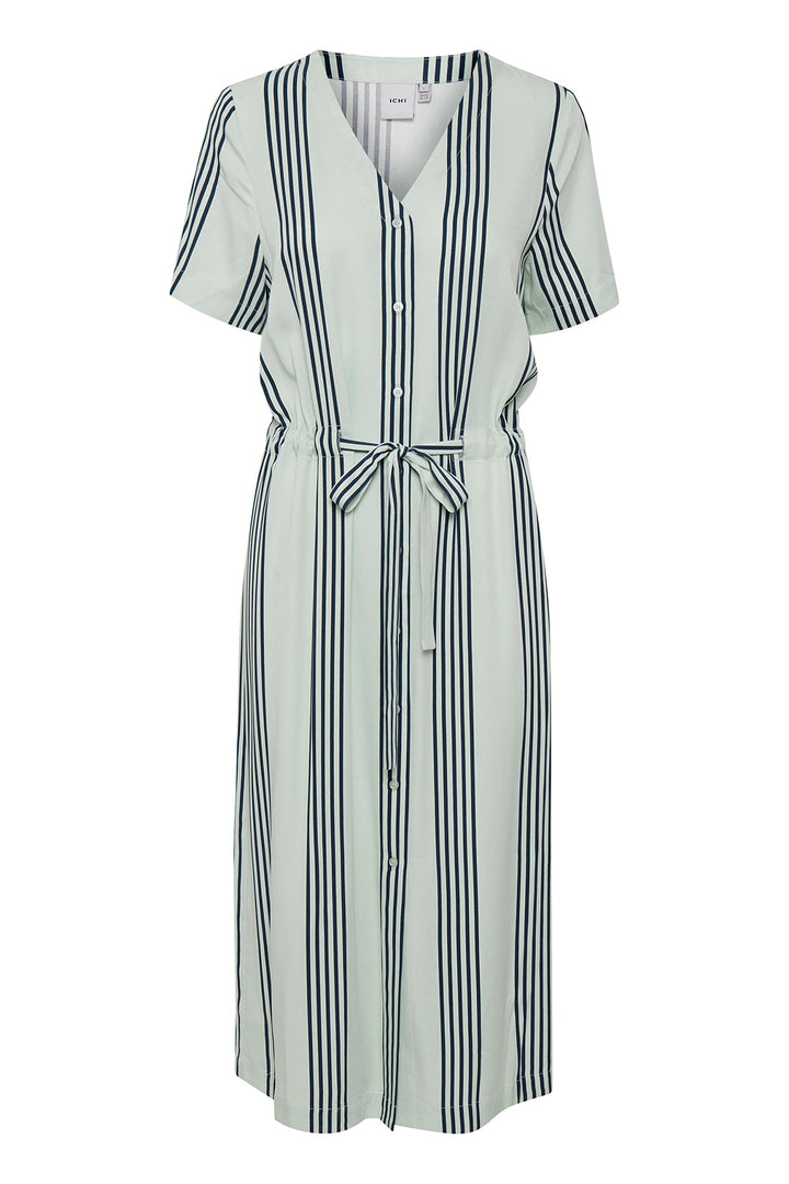 ICHI IHEA DRDamen Freizeitkleid Kleid mit V-Ausschnitt Kurzarm gestreift L Dewkist (130107), L Dewki