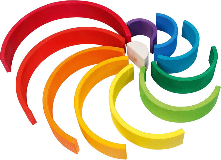 goki 58478 - Bausteine Regenbogen aus Ahornholz - goki Evolution - 11 Teile - Bunte Farben auf Wasse