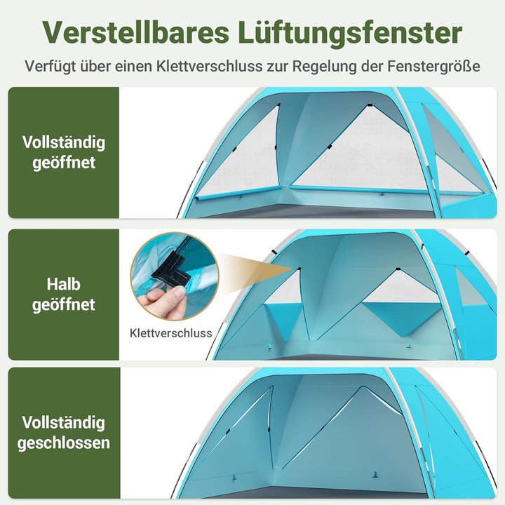 Wolfwise grosse Strandmuschel UV Schutz für 3-4 Personen, Strandzelt grosszügig mit Sonnenschutz UPF