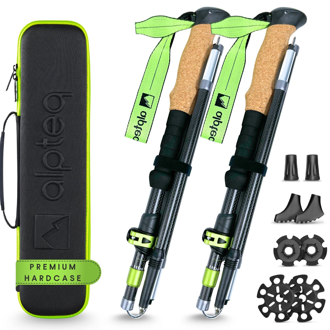 Wanderstöcke faltbar Carbon oder Aluminium mit Korkgriff | Bergsport Trekkingstöcke | Nordic Walking