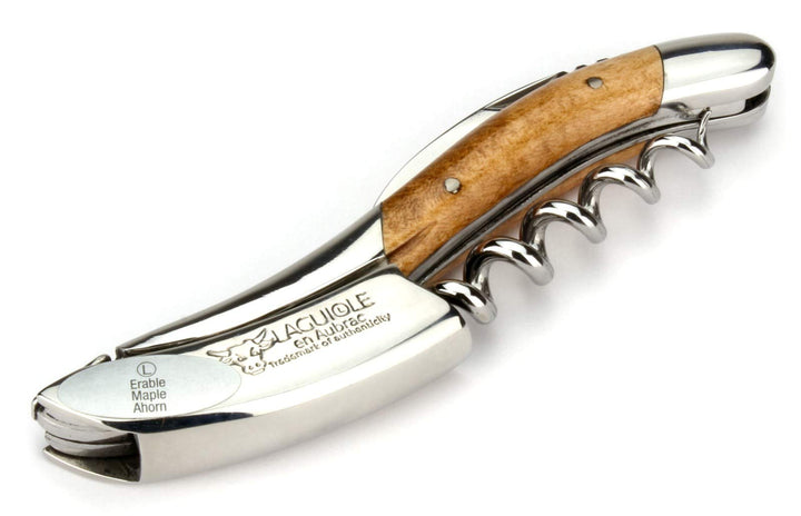 Laguiole en Aubrac Sommelierbesteck - geflammter Ahorn - Edelstahl glänzend - Kellnermesser Weinöffn