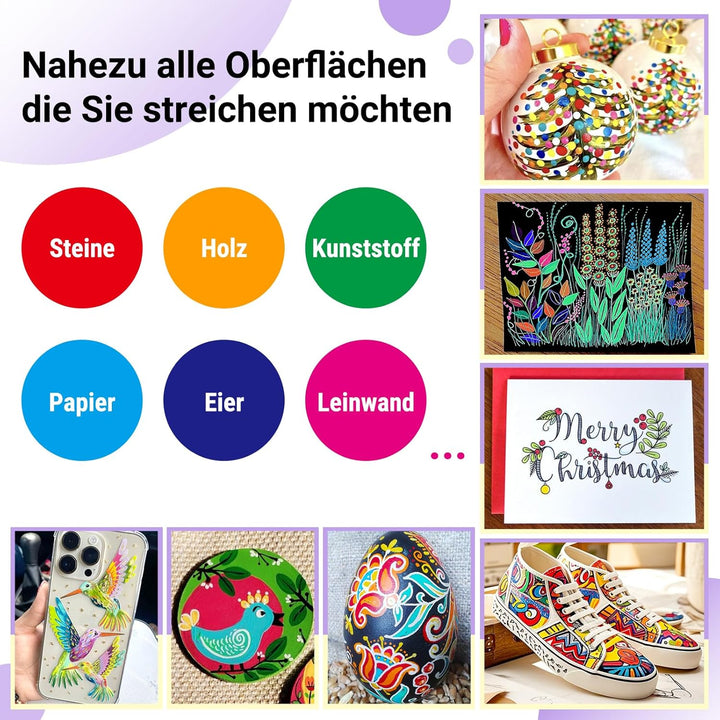 APOGO Acrylstifte für Steine Wasserfest Steine zum Bemalen, 18 Farben 0.7mm Acrylstifte Set für Weih