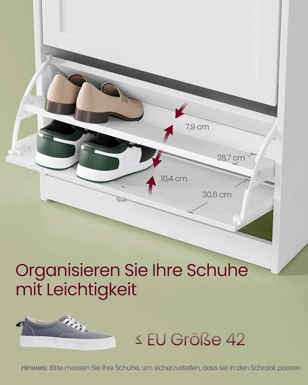 VASAGLE Schuhschrank 3 Klappen, Schuhkipper, Schuhregal, Schuhaufbewahrung, Oberplatte, Trennwand ve