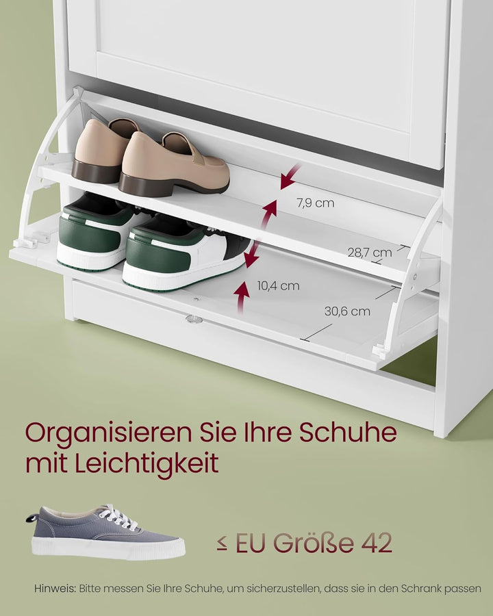 VASAGLE Schuhschrank 3 Klappen, Schuhkipper, Schuhregal, Schuhaufbewahrung, Oberplatte, Trennwand ve