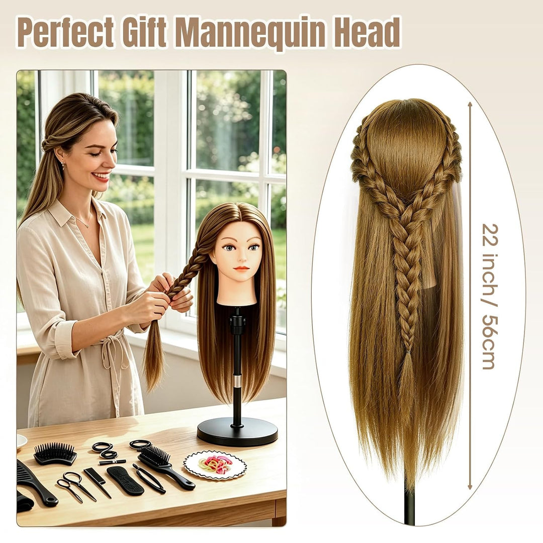 Friseur Übungskopf 100% Echthaar, 45 cm / 18 Zoll Mannequin Kopf mit Haaren, Friseurkopf Trainingsko