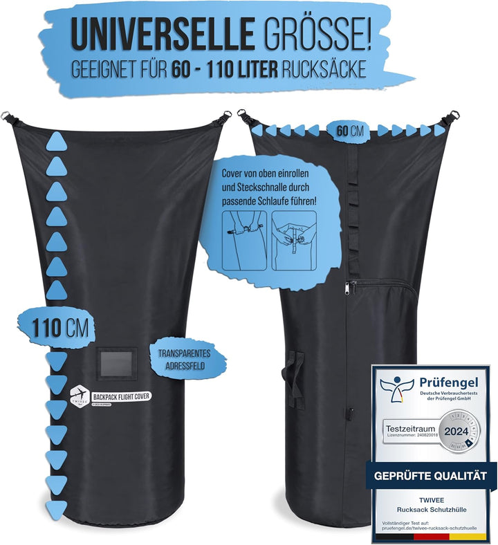 TWIVEE - 2 in 1 Rucksack Schutzhülle und Regenschutz - Flight Cover für Backpack - Flugzeug - Überzu