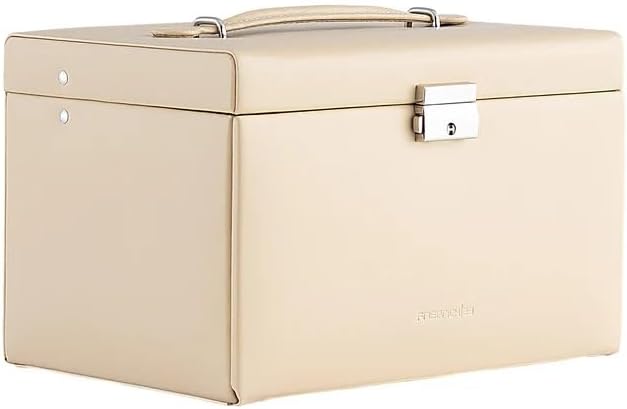 Friedrich23 Cordoba Schmuckkoffer Beige – Leder 24x15,5x15 cm, Schmuckbox für Ringe, Ketten, Ohrring