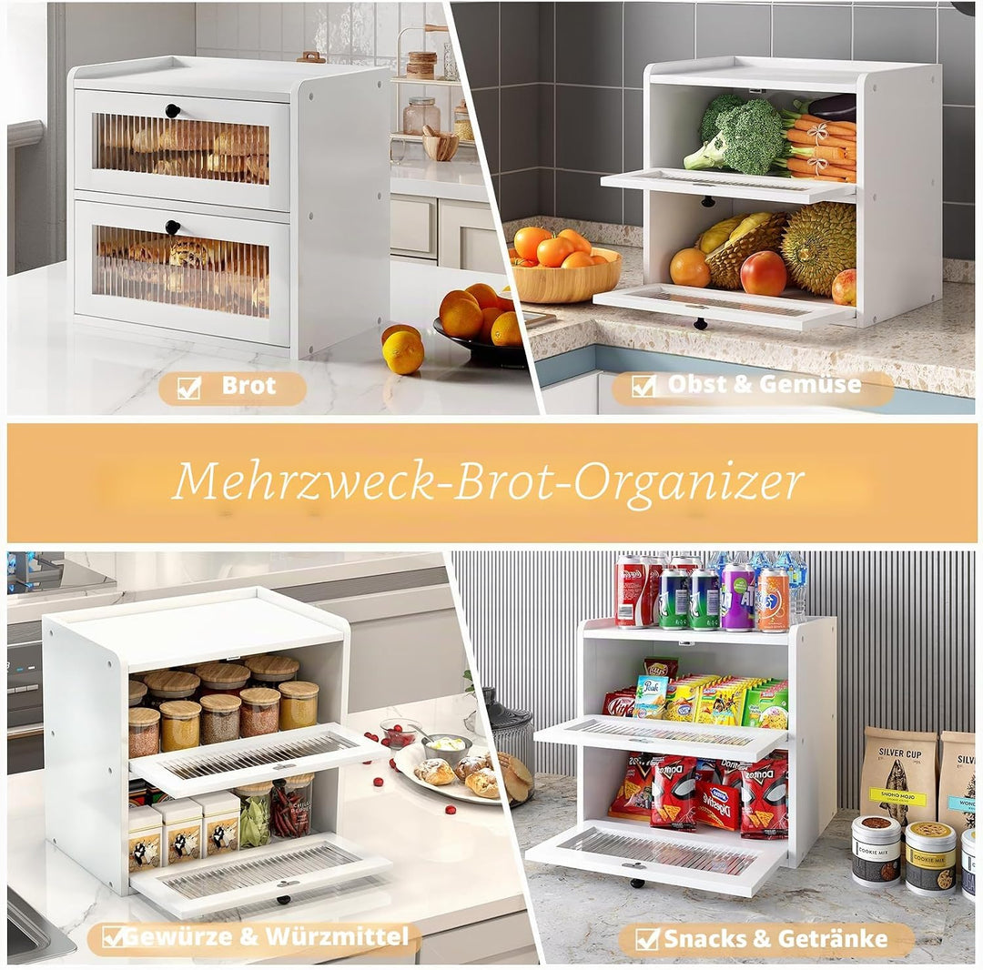 Brotkasten Holz, 2 Etagen Gross Brotbox mit Belüftungsloch, Längere Frische & Einfache Pflege, Küche