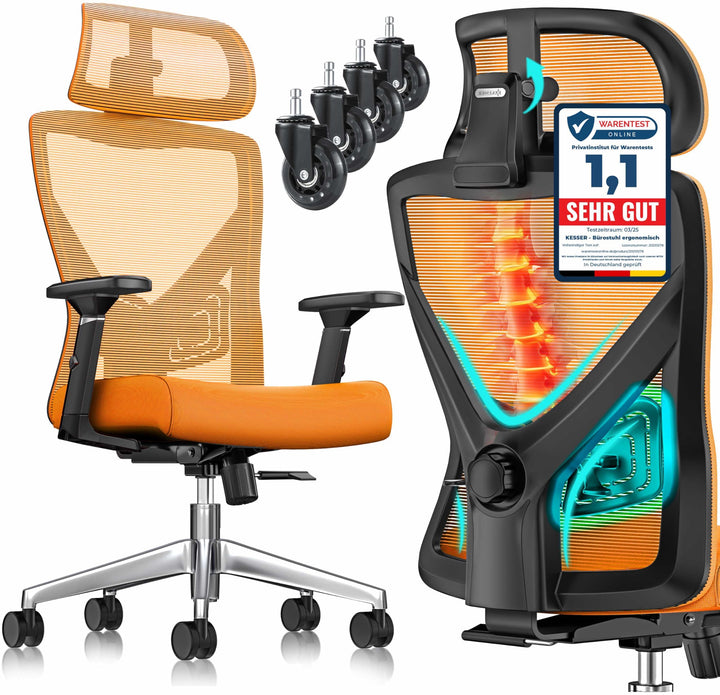 KESSER® Bürostuhl Ergonomisch mit verstellbaren Armlehnen | Drehstuhl mit Lendenwirbelstütze Rückens