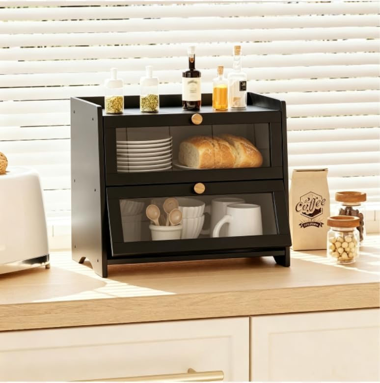 BAMBANG Brotkasten Bambus,Brotaufbewahrung Frischhalten Brotbehälter Brotschrank Bread Box Holz,Brot