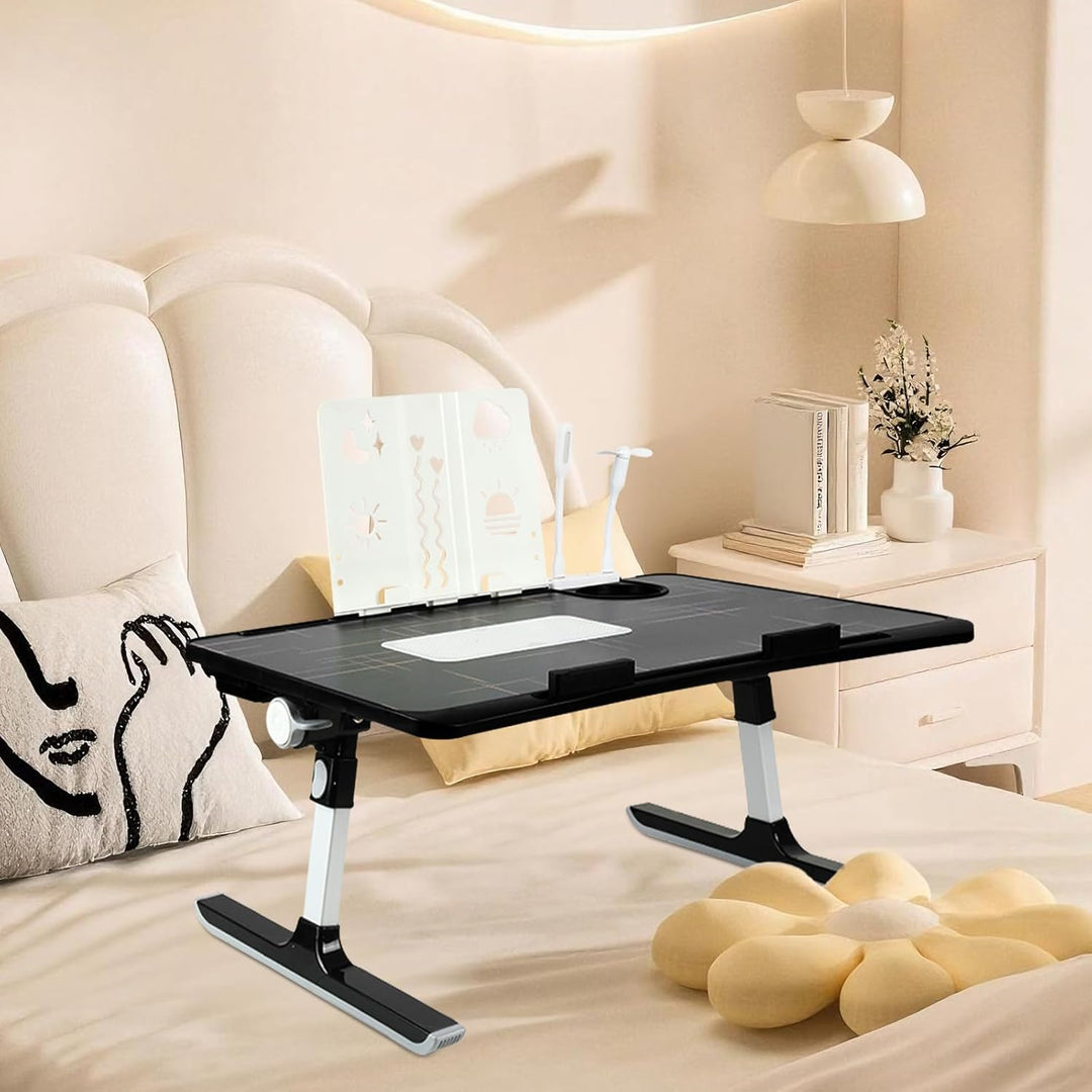 OHMG Laptop-Bett, höhenverstellbar und Winkel, faltbar, neigbar, mit Kühler/USB-Ports/Schublade, für