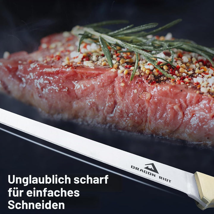 DRAGON RIOT Filetiermesser Fisch, 18.5 CM Fishing Edelstahl Fischmesser mit Anti-Rutsch-Griff，Ausbei
