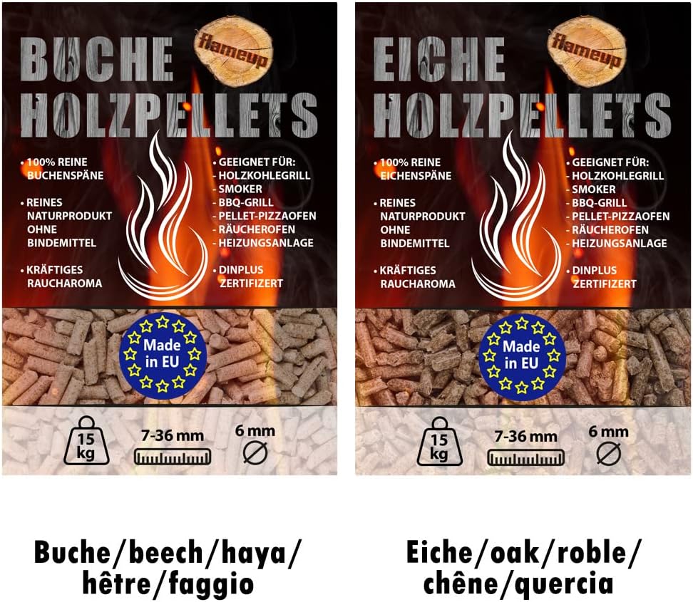 15 kg Eiche Pellets + 15 kg Buche Pellets Grill Smoker Holz Pizzaofen BBQ Pellet Outdoor Ofen Grille