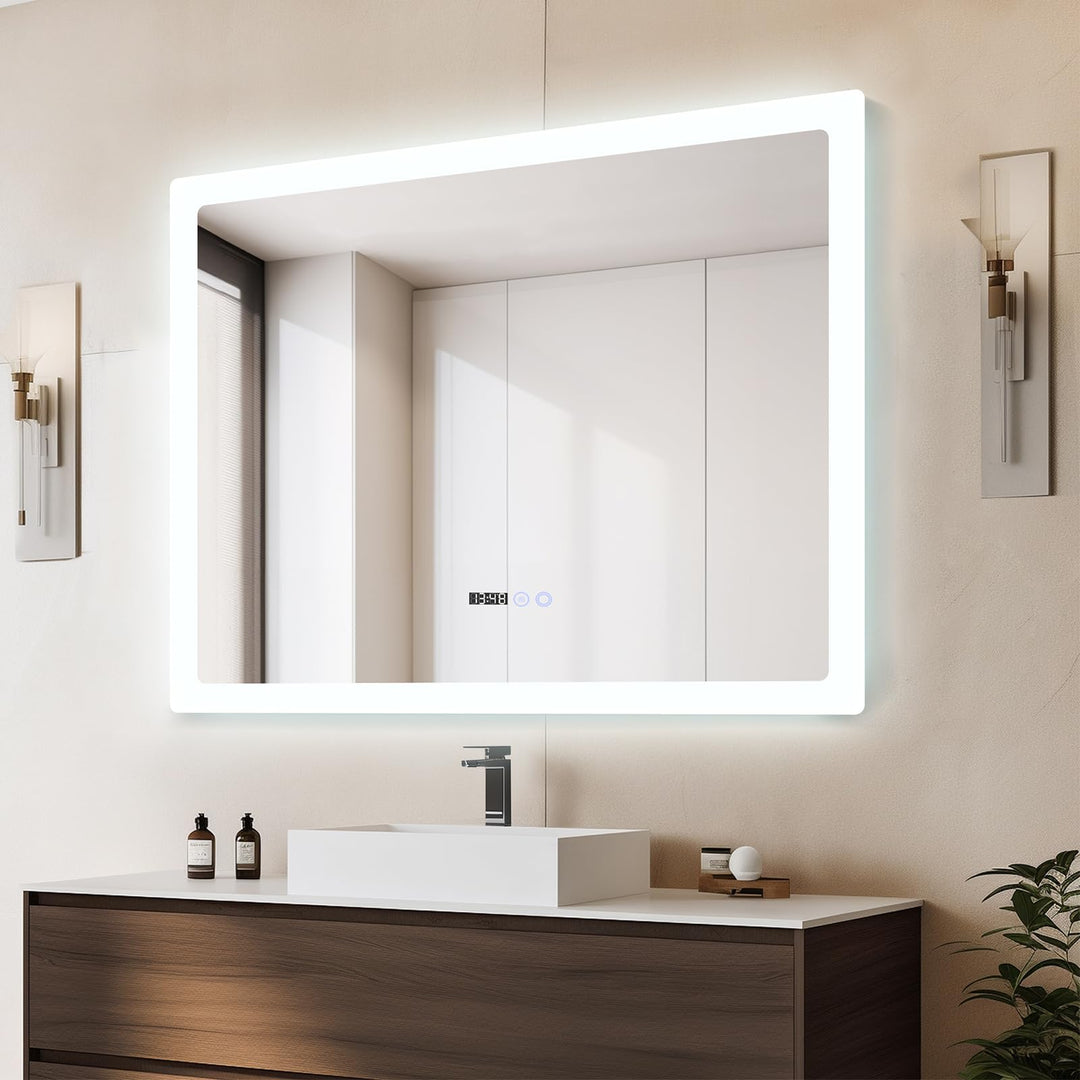 YU YUSING Badspiegel mit Beleuchtung 100x80cm Badezimmerspiegel LED mit 3 Lichtfarben Dimmbar, Besch